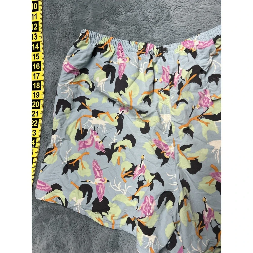 Patagonia Swim Shorts Mens XL Blue Graphic Logo Flamingos 3 Pocket Swimsuit